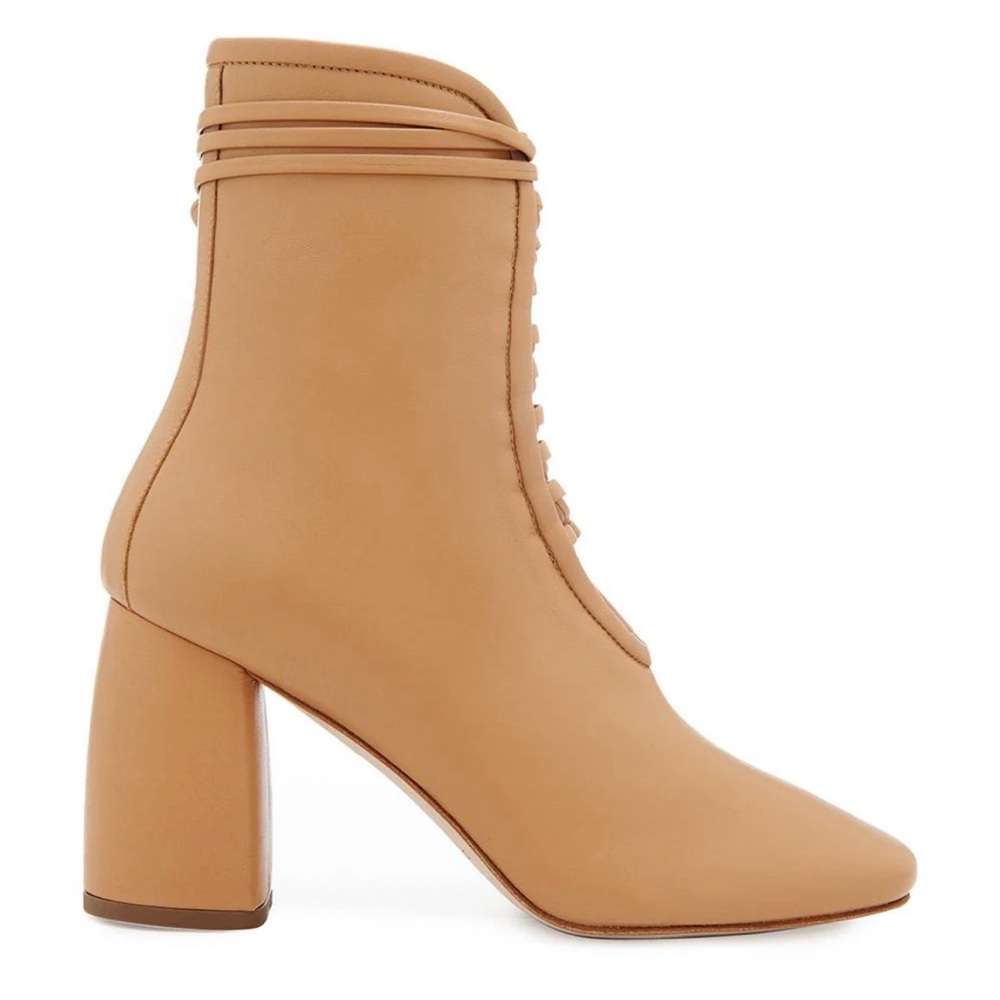 Daniela Shevel BellaDonna Women's Tan Lace-Up Block Heel Ankle Boots - Picture 2 of 8